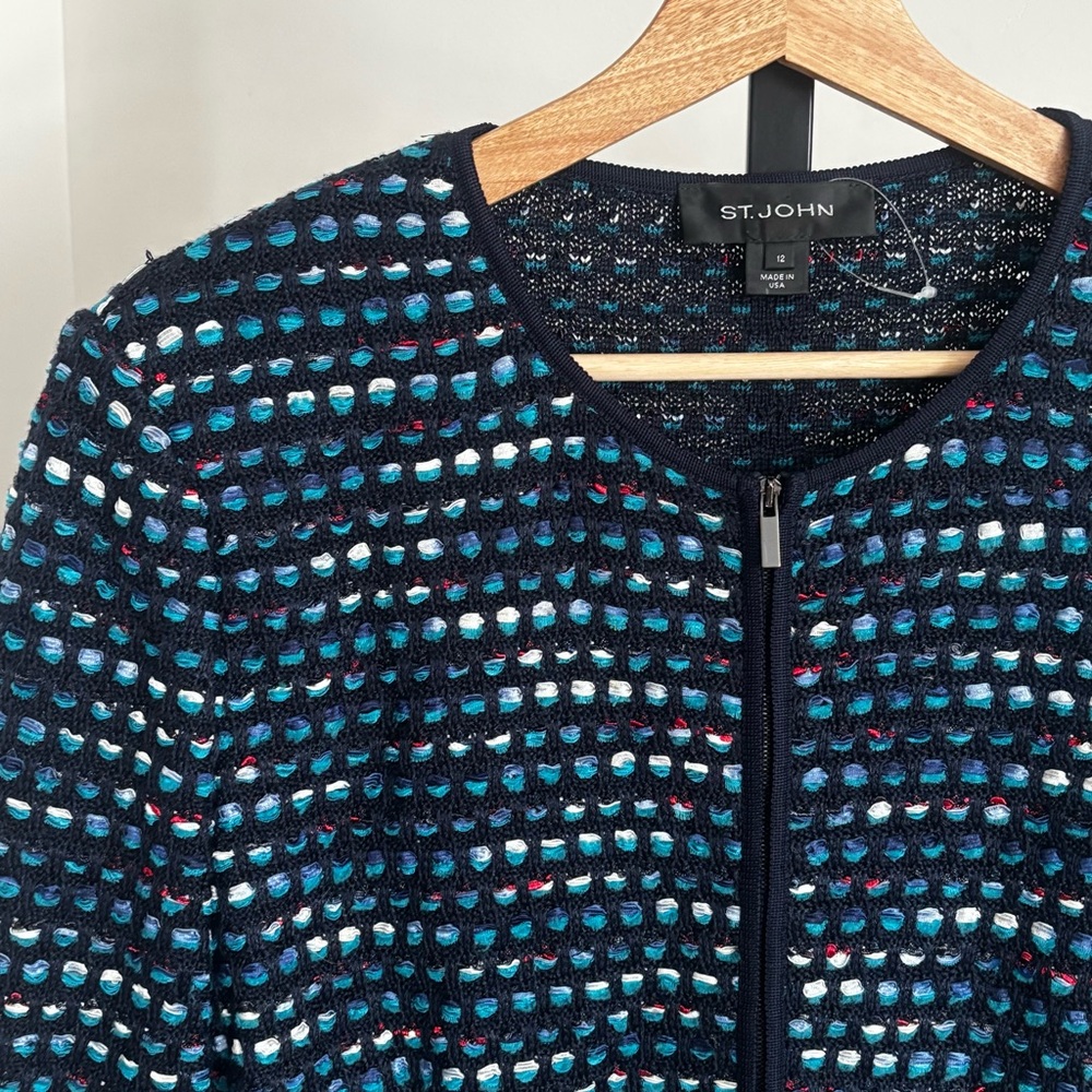 St John Knit Martinique Tweed Dolman Sleeve Jacket Navy Multi Sz 12 Retail $1395 - Picture 6 of 16